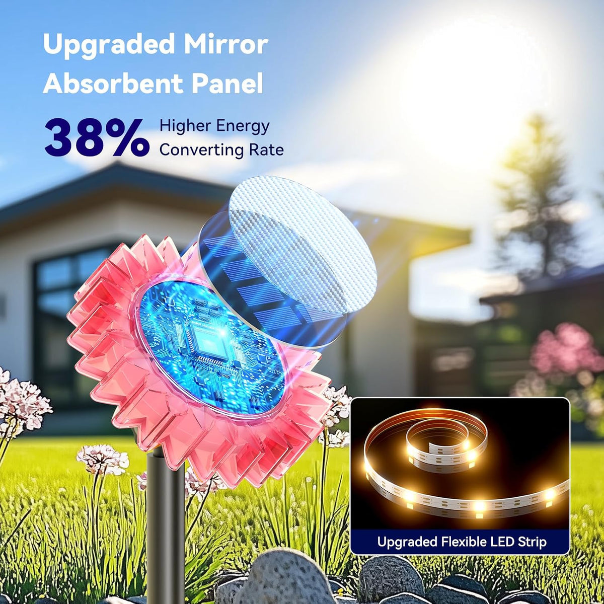 Lampă solară floarea-soarelui, IP67, roz, pentru grădină