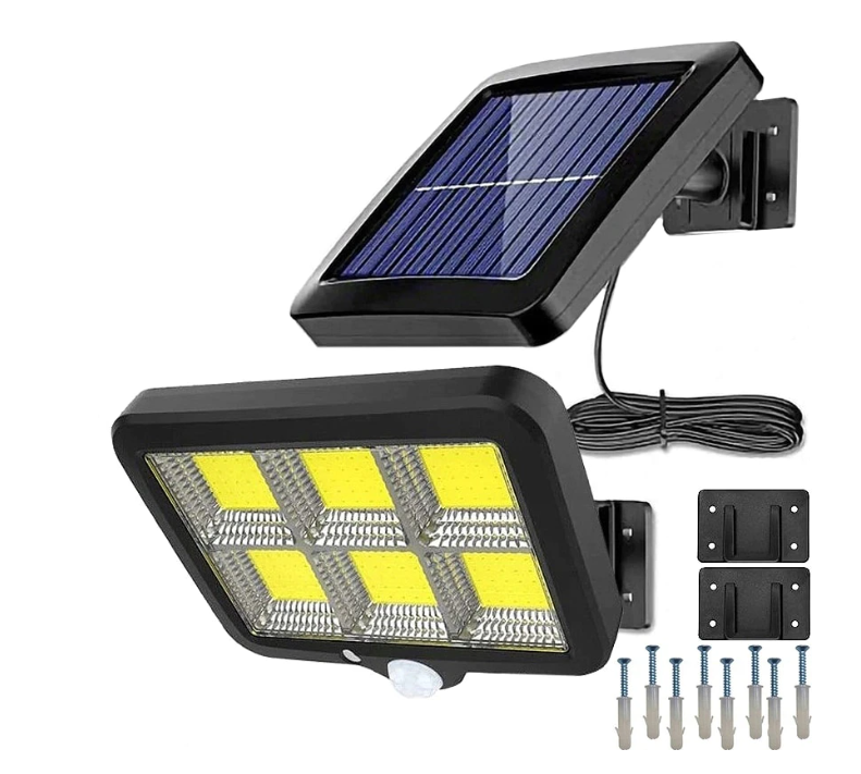 Set 10 lampi cu panou solar, 6 COB , putere 250 W,  cu senzor de miscare, suport si telecomanda