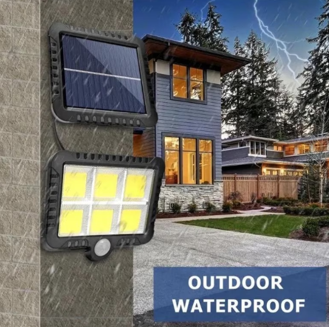 Set 10 lampi cu panou solar, 6 COB , putere 250 W,  cu senzor de miscare, suport si telecomanda