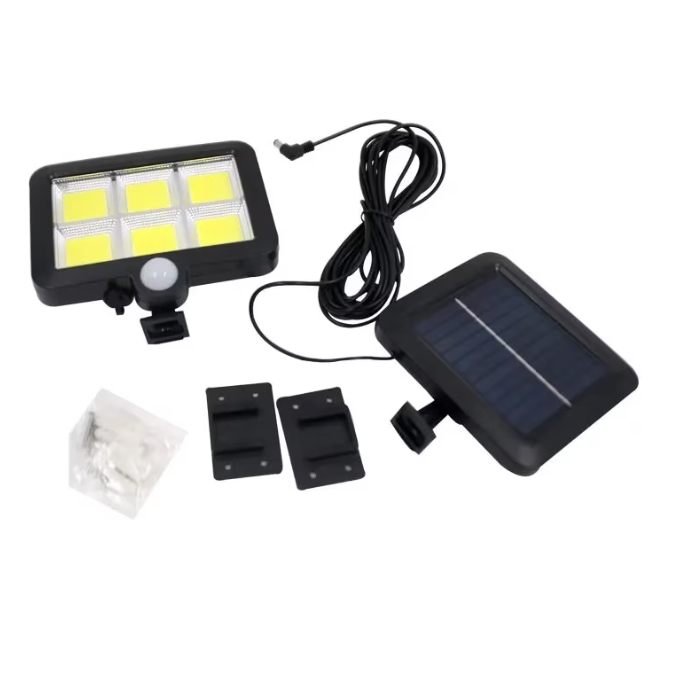 Set 10 lampi cu panou solar, 6 COB , putere 250 W,  cu senzor de miscare, suport si telecomanda