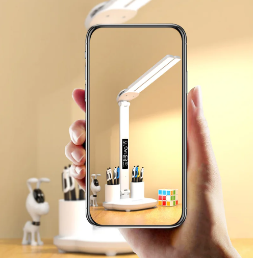 Lampa de birou LED pliabila | Alimentare USB | Suport de pixuri, afisaj temperatura, data si ora | Diferite Moduri si Intensitati