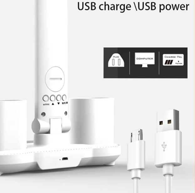 Lampa de birou LED pliabila | Alimentare USB | Suport de pixuri, afisaj temperatura, data si ora | Diferite Moduri si Intensitati