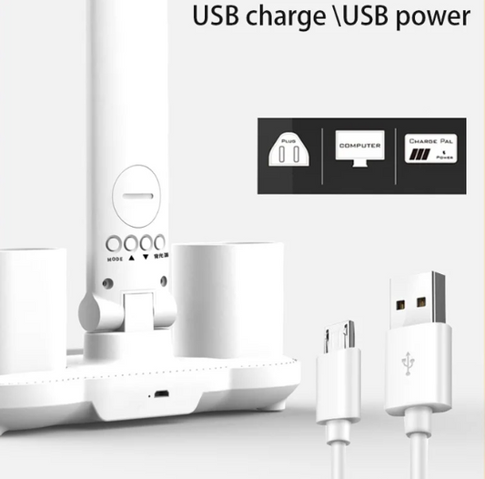 Lampa de birou LED pliabila | Alimentare USB | Suport de pixuri, afisaj temperatura, data si ora | Diferite Moduri si Intensitati