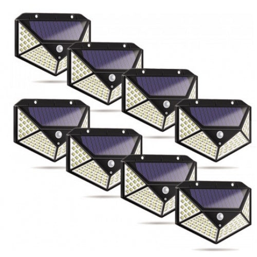 Set 8 Lămpi Solare de Perete cu 100 LED, Senzor de Mișcare și 3 Moduri de Iluminare