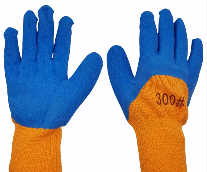 Manusi de lucru, tricot + latex, marime universala, portocaliu-albastru Aden