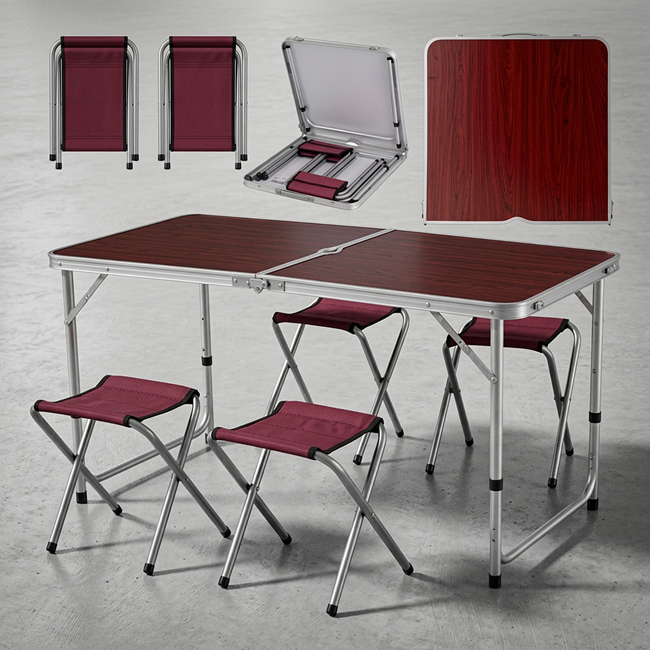 Masa Pliabila Tip Geanta cu 4 Scaune | 120 x 60 cm | Inaltime Reglabila 55-70 cm | Pentru Camping, Picnic, Gradina si Terasa