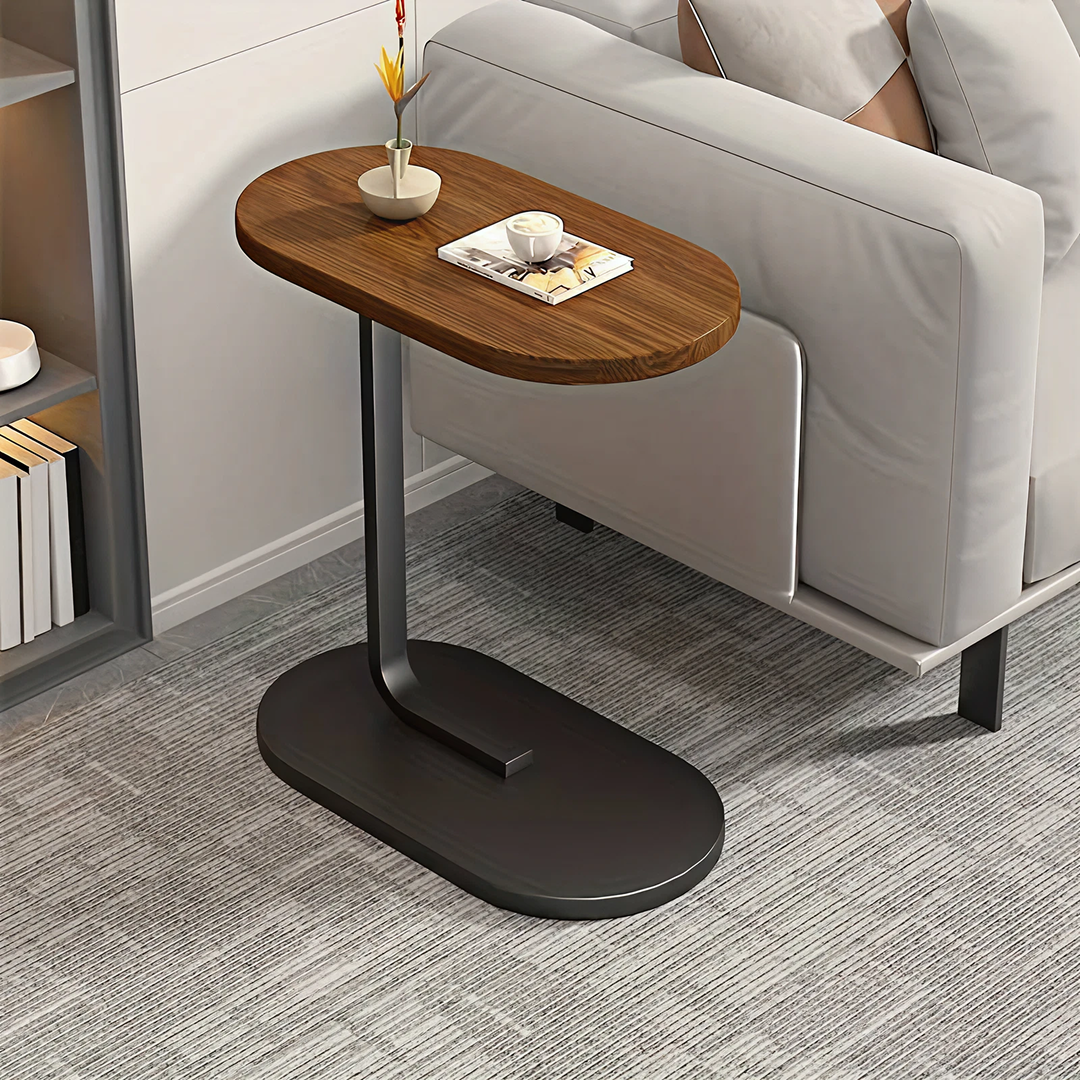 Masuta Laterala in Forma de C | Panou MDF si Cadru Metal | 34x24x58cm | Culoare Nuc | Canapea si Pat | Asamblare 10 Min