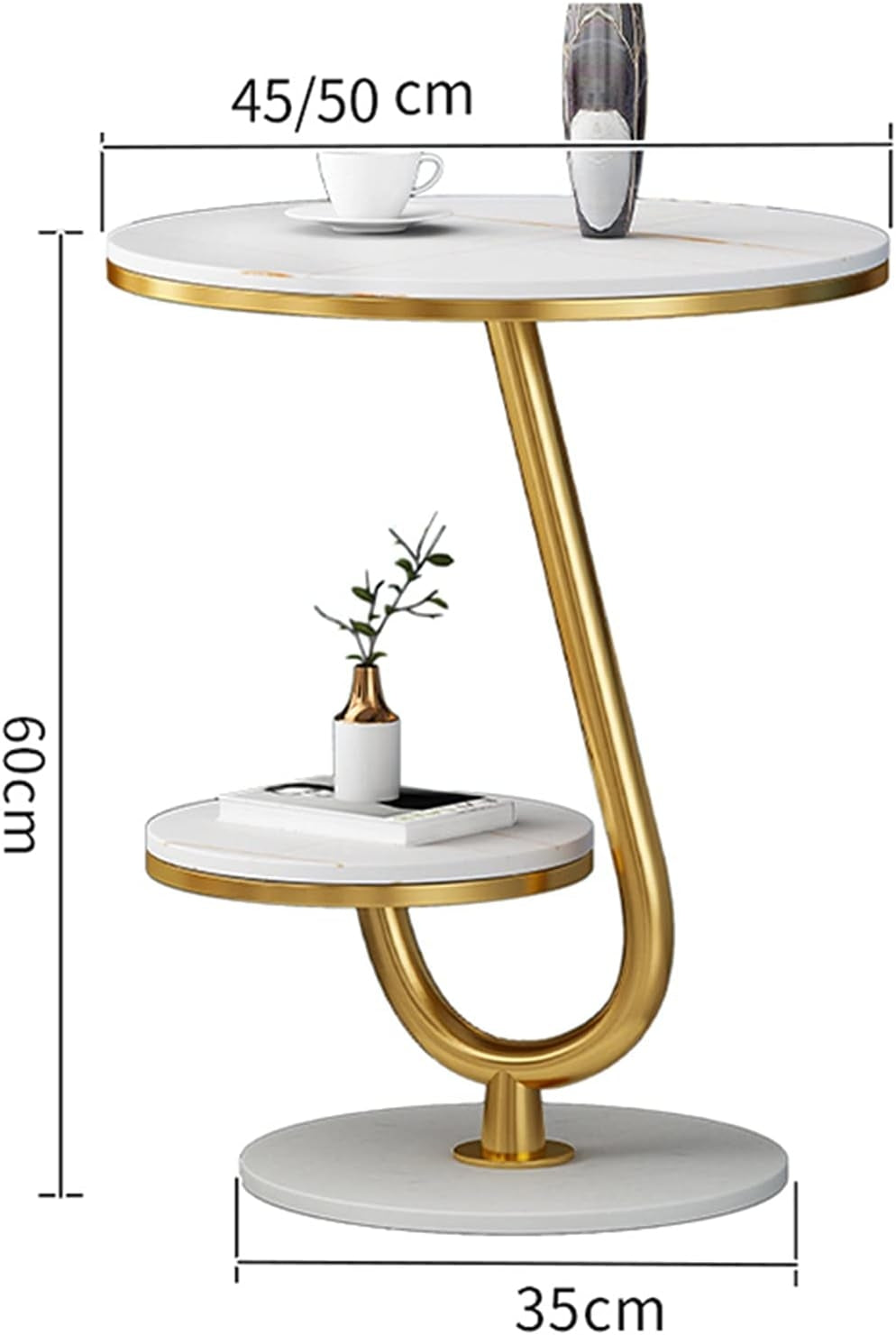 Masuta dubla cafea model marmura alb-auriu 45x60 cm cu raft – Design modern premium, stil elegant cu depozitare dubla
