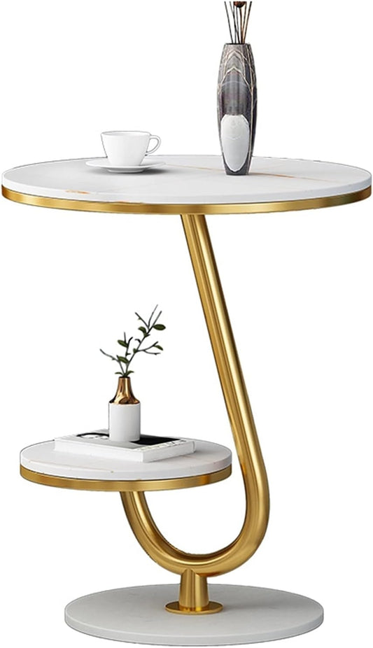 Masuta dubla cafea model marmura alb-auriu 45x60 cm cu raft – Design modern premium, stil elegant cu depozitare dubla