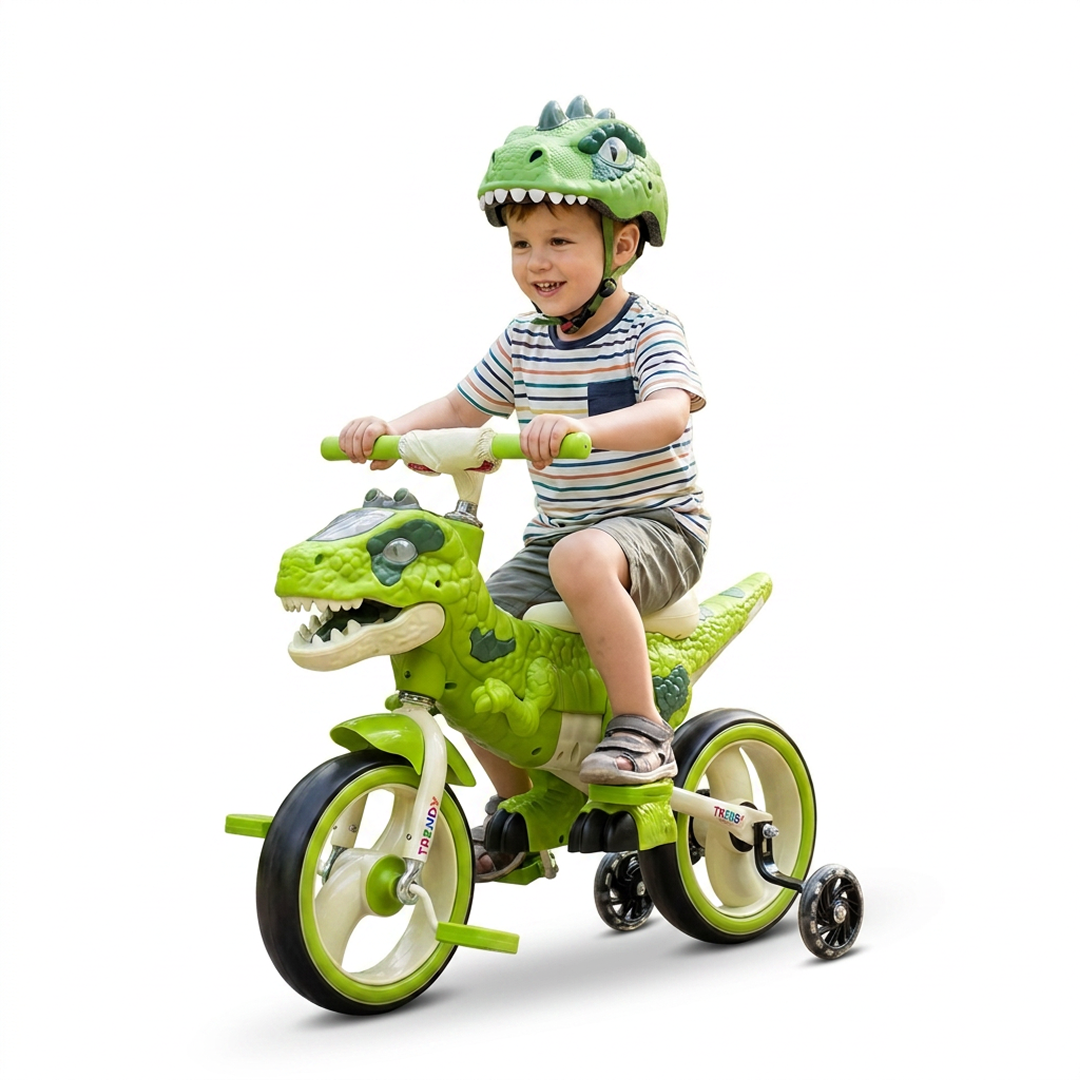 Tricicletă T-Rex 2 în 1 pentru Copii, Tricicletă și Bicicletă, Ochi LED și Răget