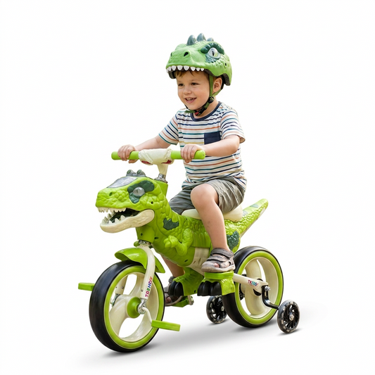 Tricicletă T-Rex 2 în 1 pentru Copii, Tricicletă și Bicicletă, Ochi LED și Răget
