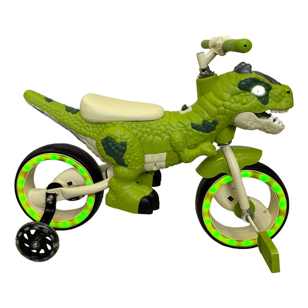 Tricicletă T-Rex 2 în 1 pentru Copii, Tricicletă și Bicicletă, Ochi LED și Răget