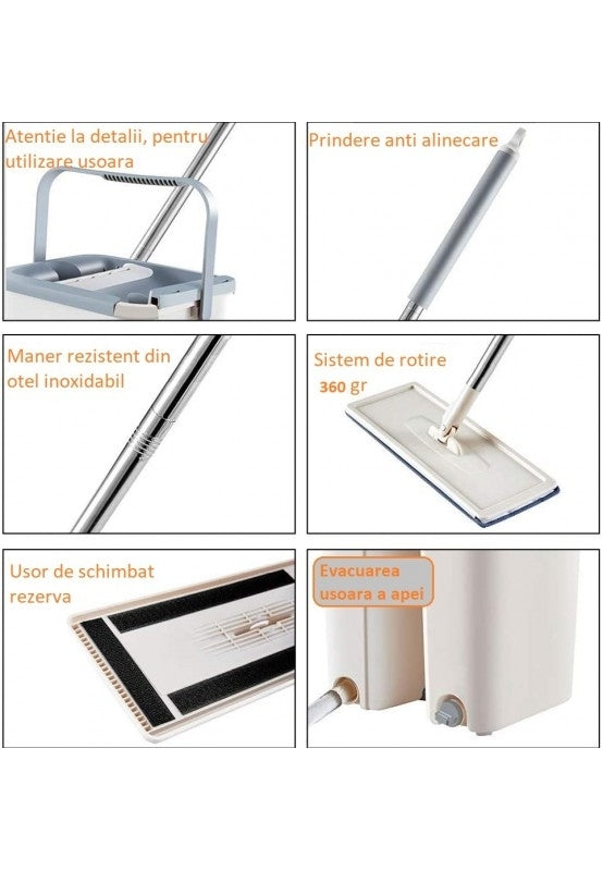 Mop profesional cu doua cuve de spalare si uscare si 2 rezerve incluse