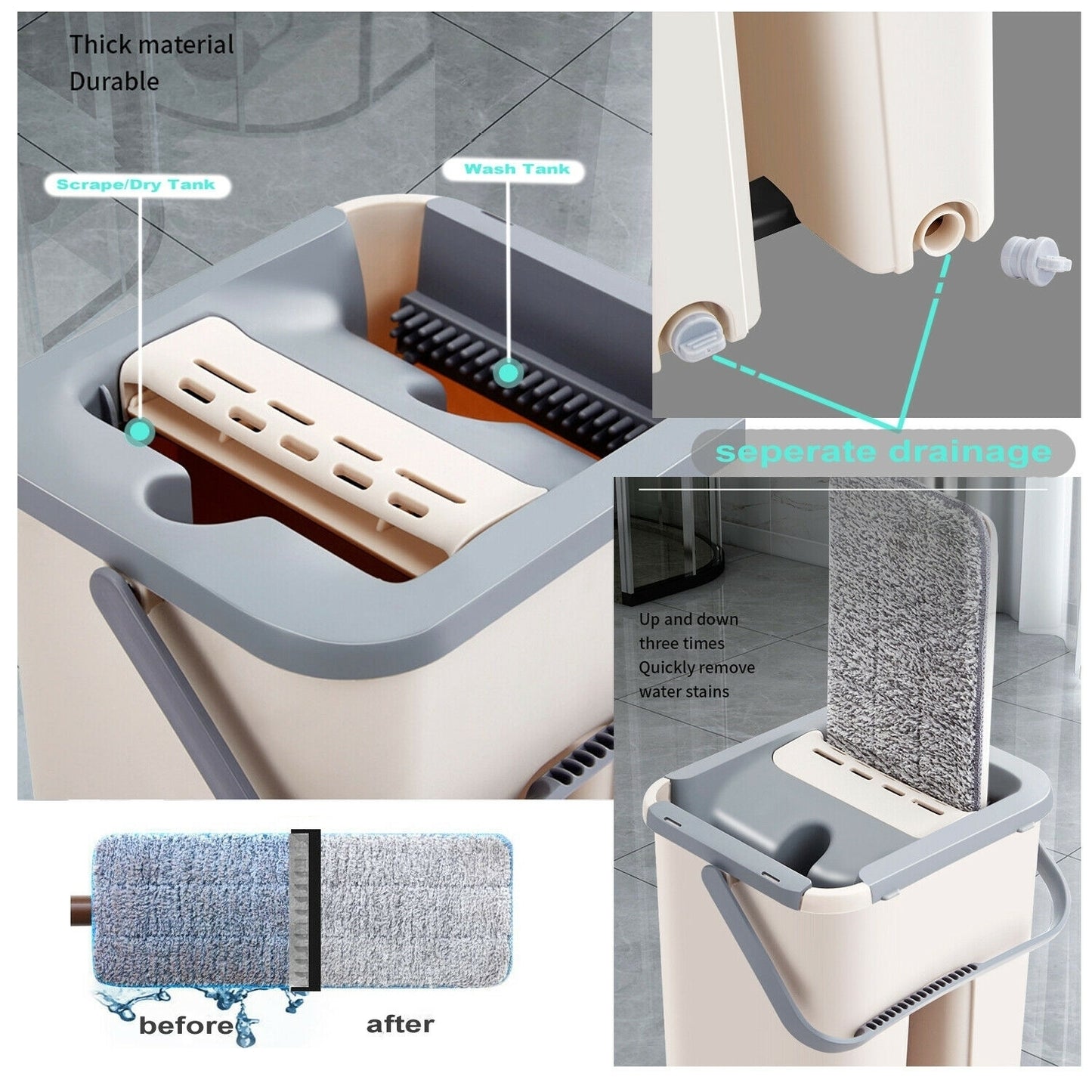 Mop profesional cu doua cuve de spalare si uscare si 2 rezerve incluse