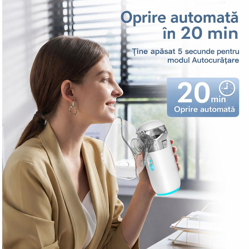 Aparat Aerosoli Portabil | Nebulizator Ultrasonic Cu Plasa | Ultra Silentios | Reincarcabil USB | Set Adulti Si Copii