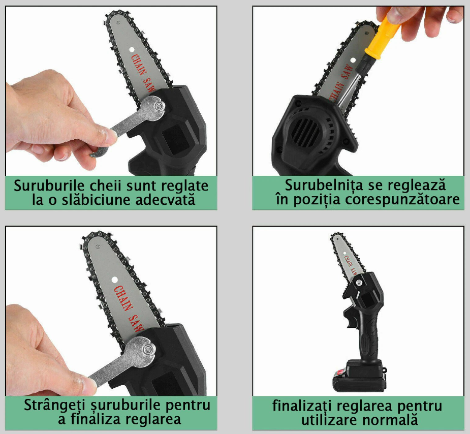 Mini Drujbă fără Fir 24V cu 2 Acumulatori, 2 Lanțuri și Valiză, pentru Crengi și Grădină