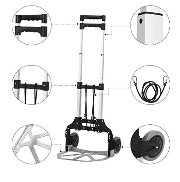 Carucior pentru cumparaturi pliabil cu platforma si maner extensibil, aluminiu