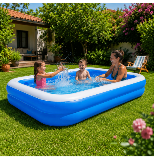 Piscina Gonflabila pentru Adulti sau Copii, 2 Inele Gonflabile, Varsta 3+, 200x120x40
