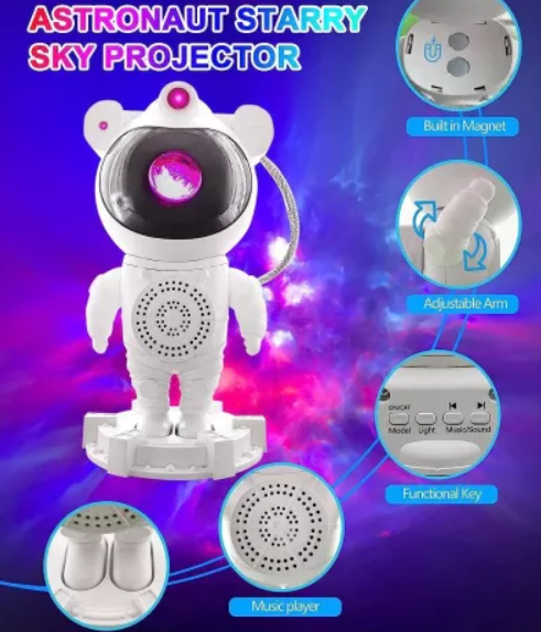 Proiector Astronaut cu Stele și Aurore Boreale, Boxă Bluetooth, Telecomandă și Timer