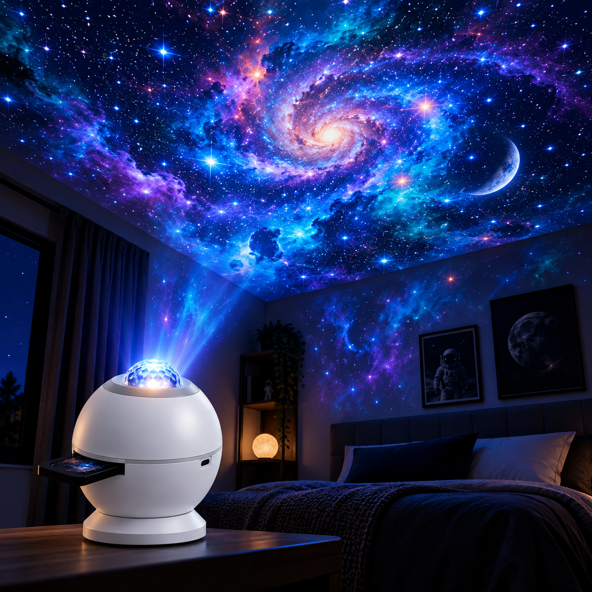 Proiector Galaxy de Veghe cu Discuri Interschimbabile, Proiecție de Stele și Nebuloase, USB