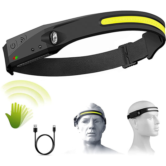 Lanternă Frontala Profesională Reîncărcabilă | Unghi Larg 230° | LED COB + XPE | 5 Moduri Iluminare