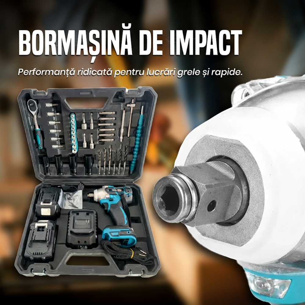 Cheie De Impact WERSTIL | Masina De Insurubat 550Nm | 43 Accesorii Incluse | 2 Acumulatori 48V Li-Ion | Valiza Transport