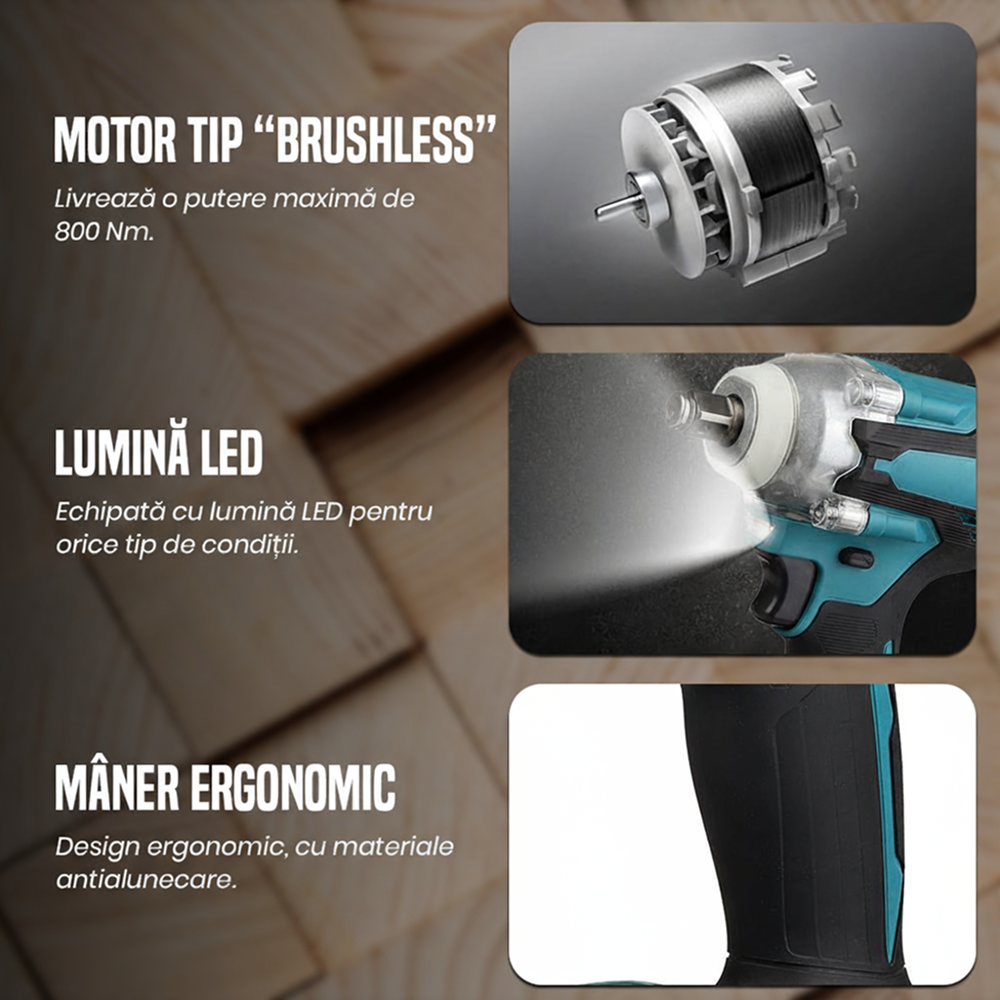 Cheie De Impact WERSTIL | Masina De Insurubat 550Nm | 43 Accesorii Incluse | 2 Acumulatori 48V Li-Ion | Valiza Transport