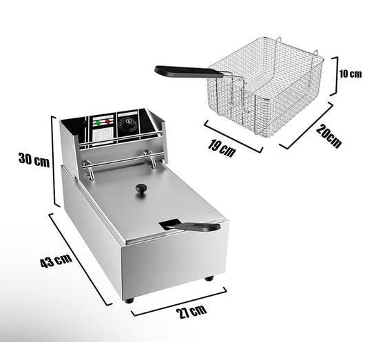 Friteuza Electrica Profesionala | 6 Litri Inox, 2500W, Termostat Reglabil, Uz Comercial si Casnic