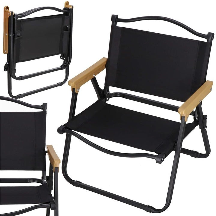 Set 2 Scaune Pliabile Metalice Gradina Camping | Rezistente 80kg | Usoare Compacte | Poliester + Cadru Metalic | Negru