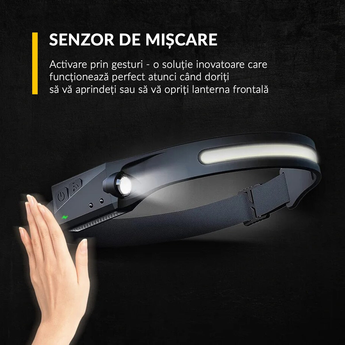 Lanternă Frontala Profesională Reîncărcabilă | Unghi Larg 230° | LED COB + XPE | 5 Moduri Iluminare