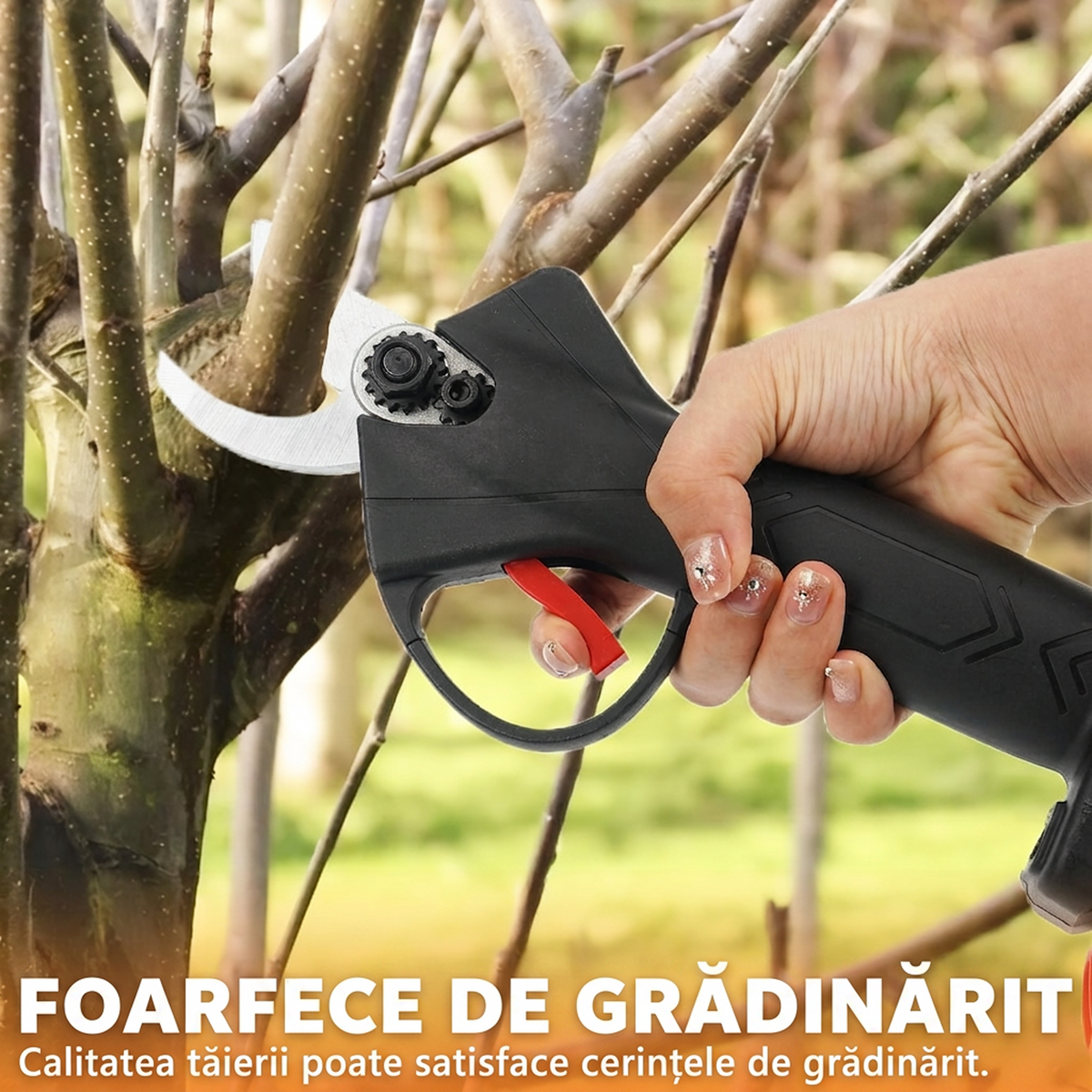 Foarfecă Electrică de Grădinărit 30 mm, Lamă Oțel Tungsten, 2 Acumulatori 48V, Valiză
