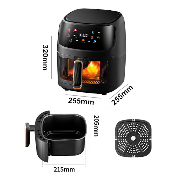Friteuza Air Fryer 8L 2400W | Fara Ulei | 8 Programe | Afisaj LED | Geam Vizibil | Circulatie Aer 360° | Functie Memorare