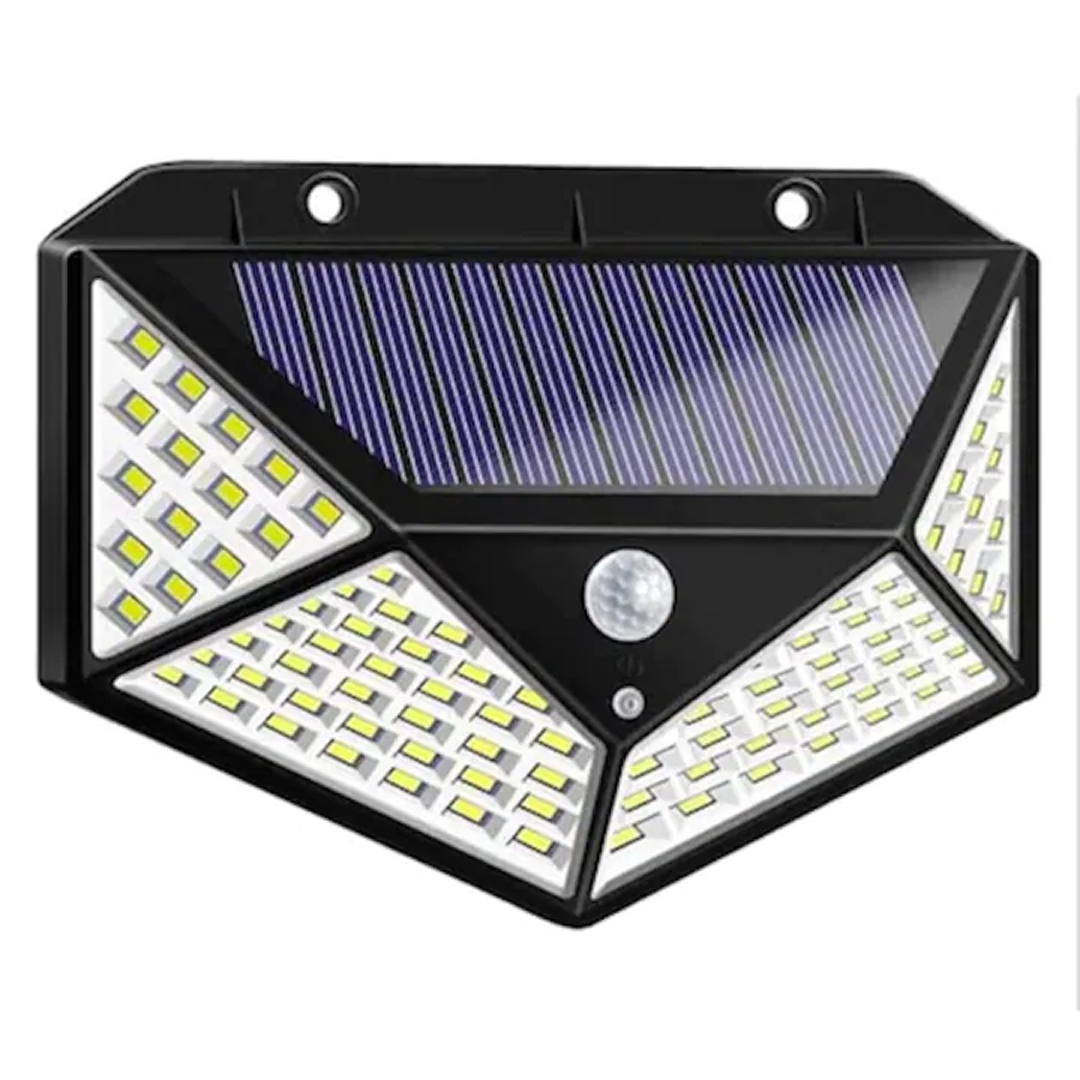 Lampa Solara LED 100 LED cu Senzor de Miscare PIR | 3 Moduri Inteligente | IP65 Impermeabila | Baterie 1800 mAh | Iluminare Puternica pentru Curte, Gradina si Exterior