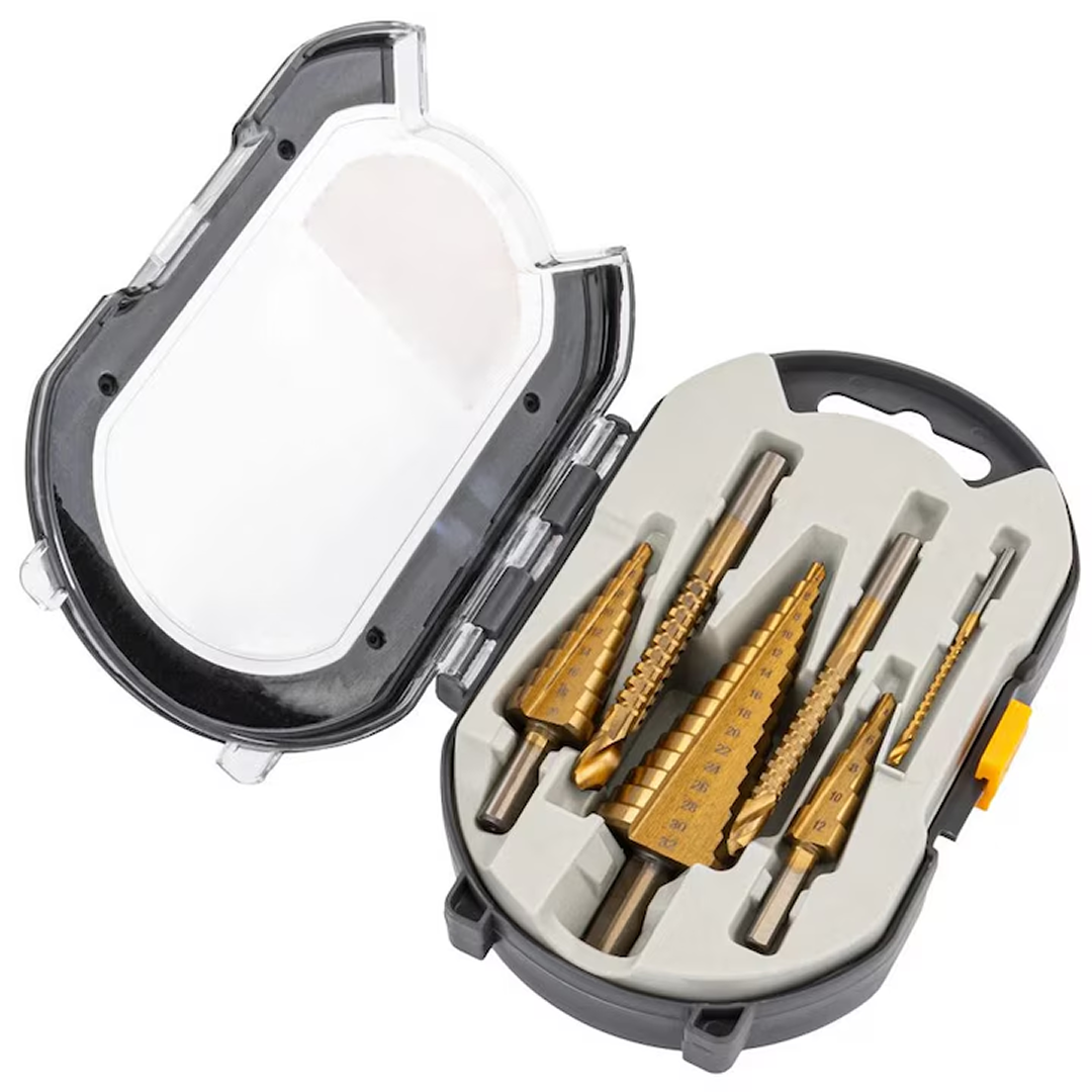 Set 6 Burghie HSS Titan Conice Si Zimtate | Pentru Metal Lemn Otel | Rezistente Uzura | Precizie Ridicata | Cutie Depozitare