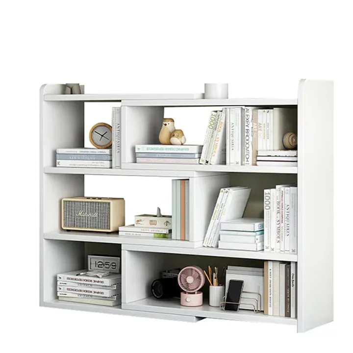 Biblioteca Extensibila cu 6 Compartimente | Rotativa si Reglabila 60-120 cm | Economisire Spatiu | Alb | 120x17x80 cm
