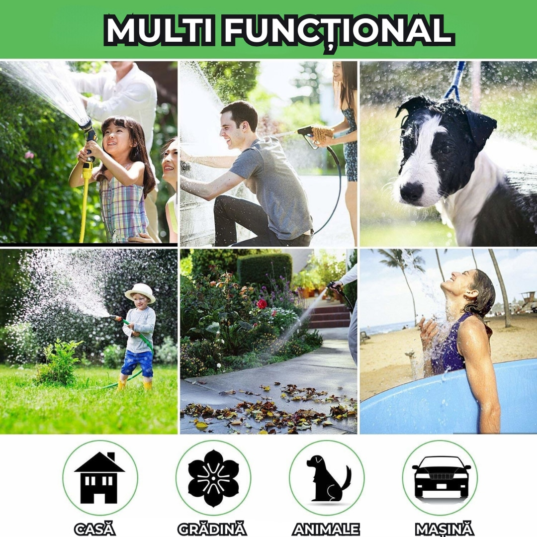 Furtun Extensibil Gradina 60m | 3X Expandabil | Pistol 7 Functii | Usor si Rezistent | Verde