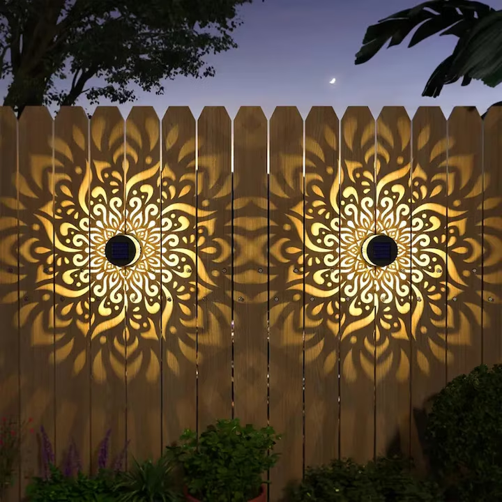 Lampa Solara de Perete cu Design Mandala Floare | Metal | LED | Decor Exterior pentru Gradina, Curte si Terasa