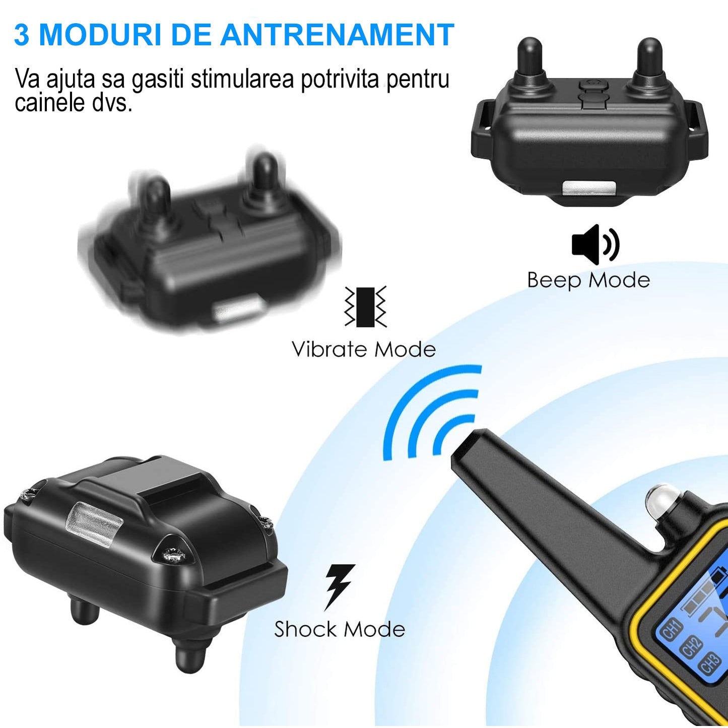 Zgarda Electrica Reincarcabila Pentru Dresaj Caini | 4 Moduri De Antrenament | Raza 800m | Rezistenta La Apa | Autonomie Mare