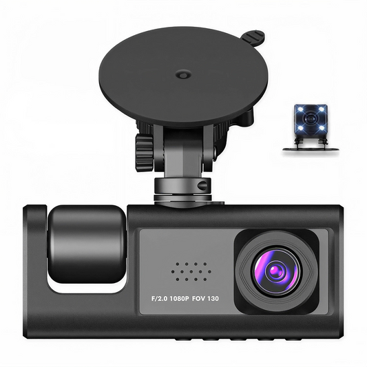 Camera Auto Bord Tripla DVR | Full HD 1080P | Fata + Spate + Interior | Ecran IPS 2" | G-Senzor | Detectie Miscare | Inregistrare Ciclica