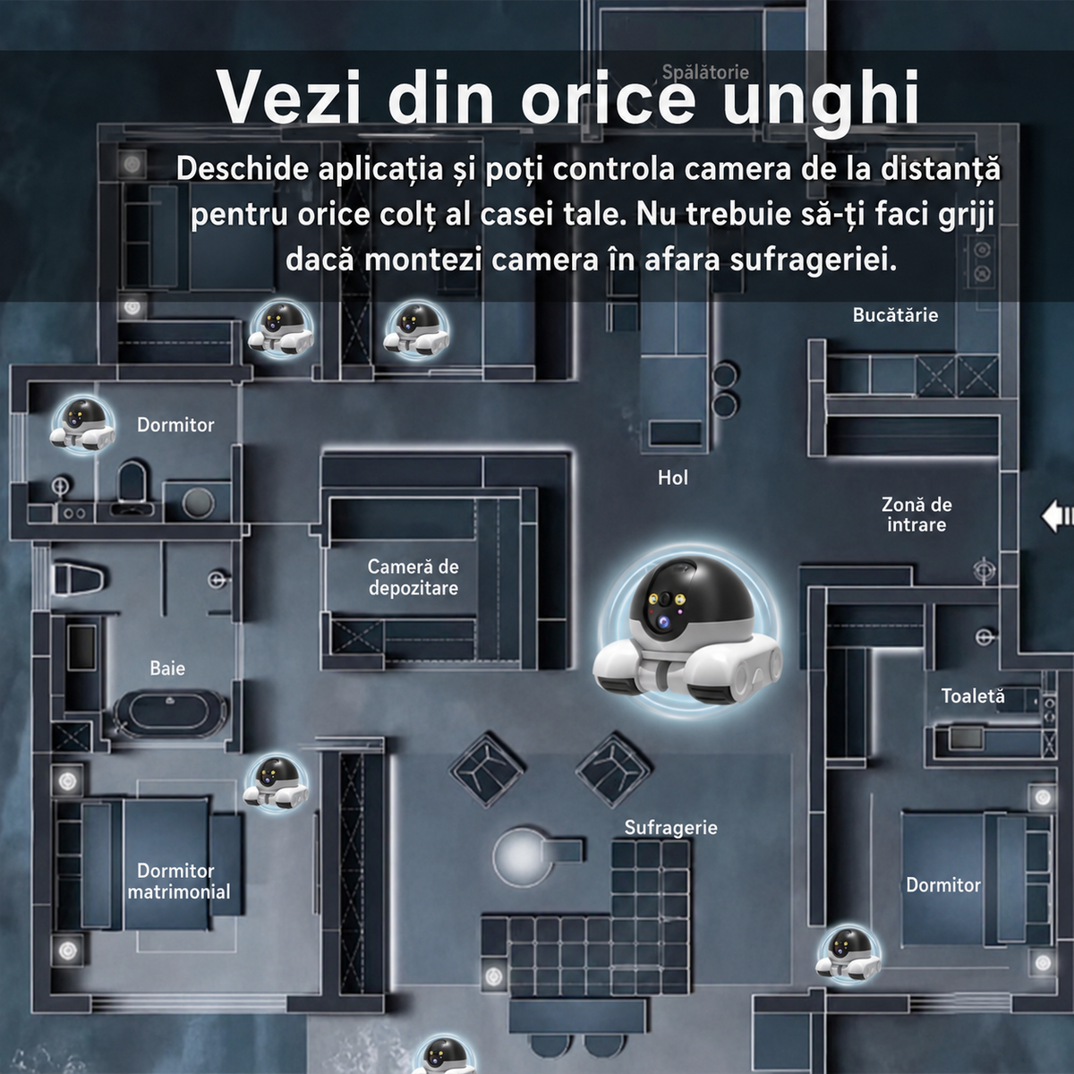 Cameră Robot Mobilă pentru Animale de Companie, 2 Camere Full HD, Laser, Card 32 GB