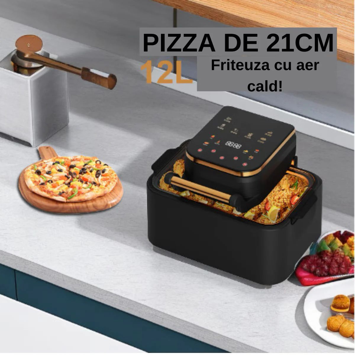 Friteuza Airfryer 3in1 | 12L, 1700W, Digital LED, Touch Control, 11 Programe, Fara Ulei, Rotisor