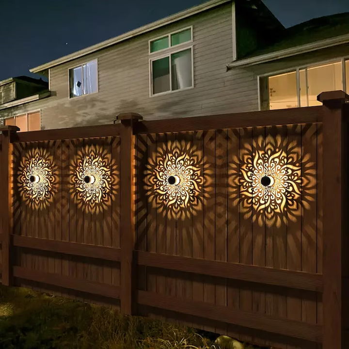 Lampa Solara de Perete cu Design Mandala Floare | Metal | LED | Decor Exterior pentru Gradina, Curte si Terasa