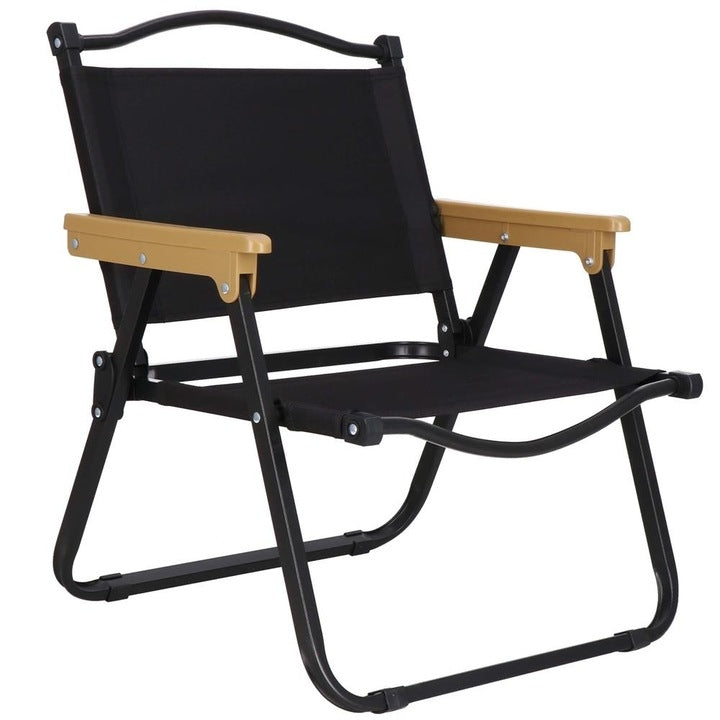 Set 2 Scaune Pliabile Metalice Gradina Camping | Rezistente 80kg | Usoare Compacte | Poliester + Cadru Metalic | Negru