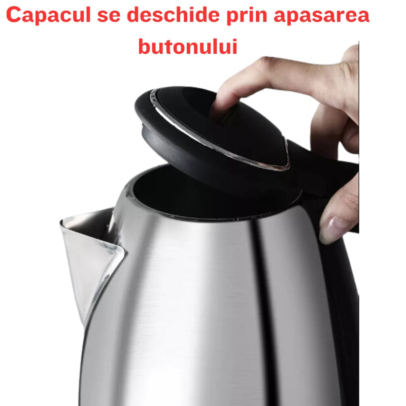 Cana Fierbator Inox | 2L, 1500W, Oprire Automata, Protectie Supraincalzire, Rotatie 360°, Design Inox/Negru