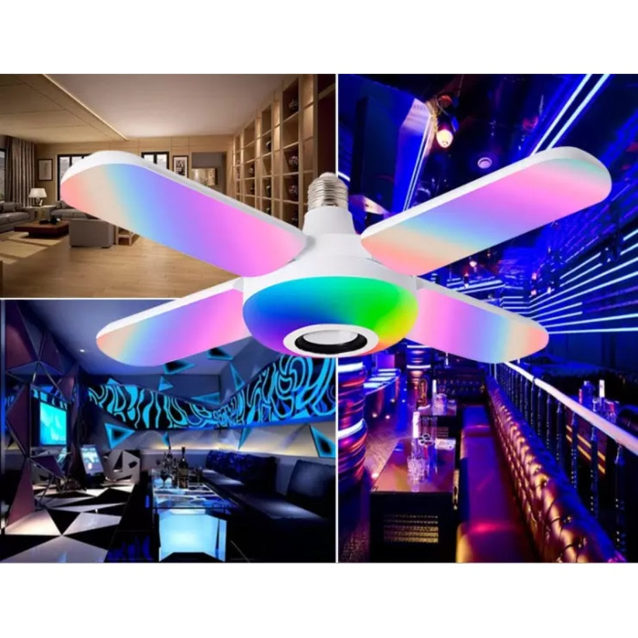 Bec LED Cu 4 Brate 50W | Lumina Multicolora RGB, Functie Muzicala Bluetooth, Telecomanda Inclusa, Soclu E27