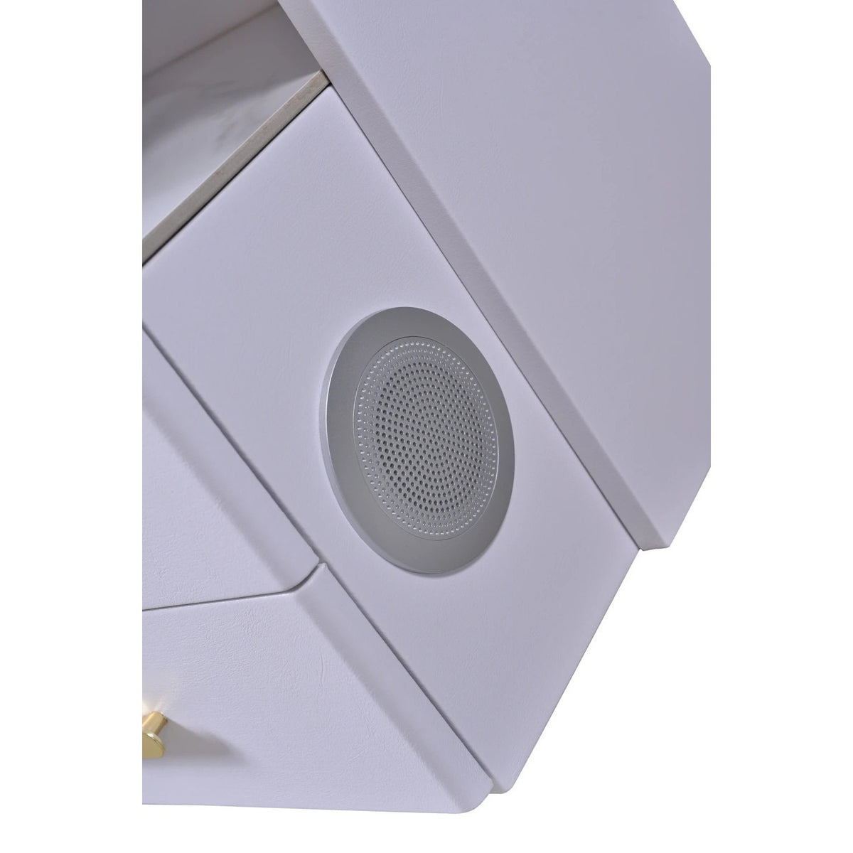 Noptieră Smart Albă cu 3 Sertare, Încărcare Wireless, LED Touch și Boxă Bluetooth
