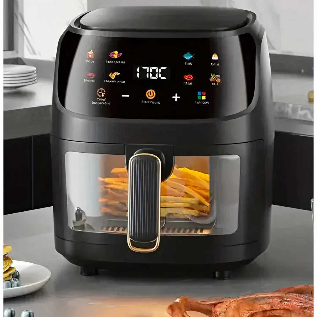 Air Fryer 8L | 2400W Display LCD Touch | Fereastra Vizualizare Protectie Supraincalzire | Gatire Fara Ulei