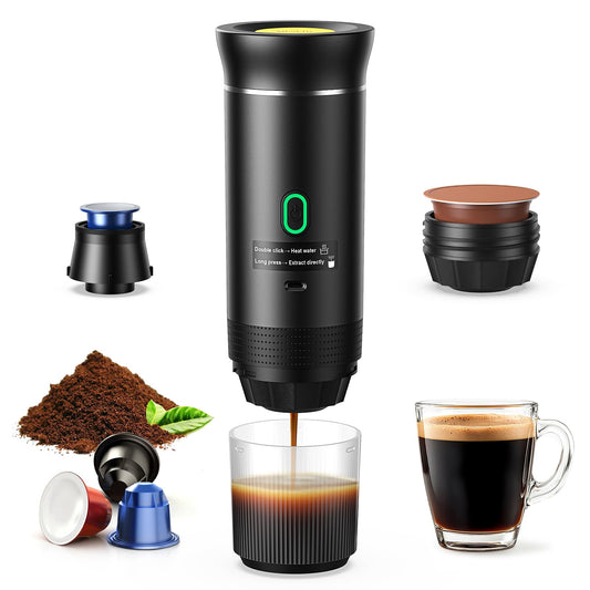 Espressor Portabil Capsule 3-In-1 | Presiune 18 Bar | Aparat Cafea cu Baterie Integrata | Incalzire Apa | USB-C