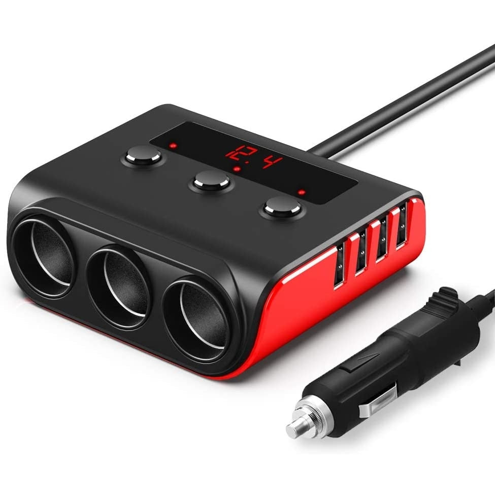 Adaptor Bricheta Auto 7 In 1 | 12V / 24V | 4 Porturi USB | 3 Prize | Display LED | Comutatoare On/Off