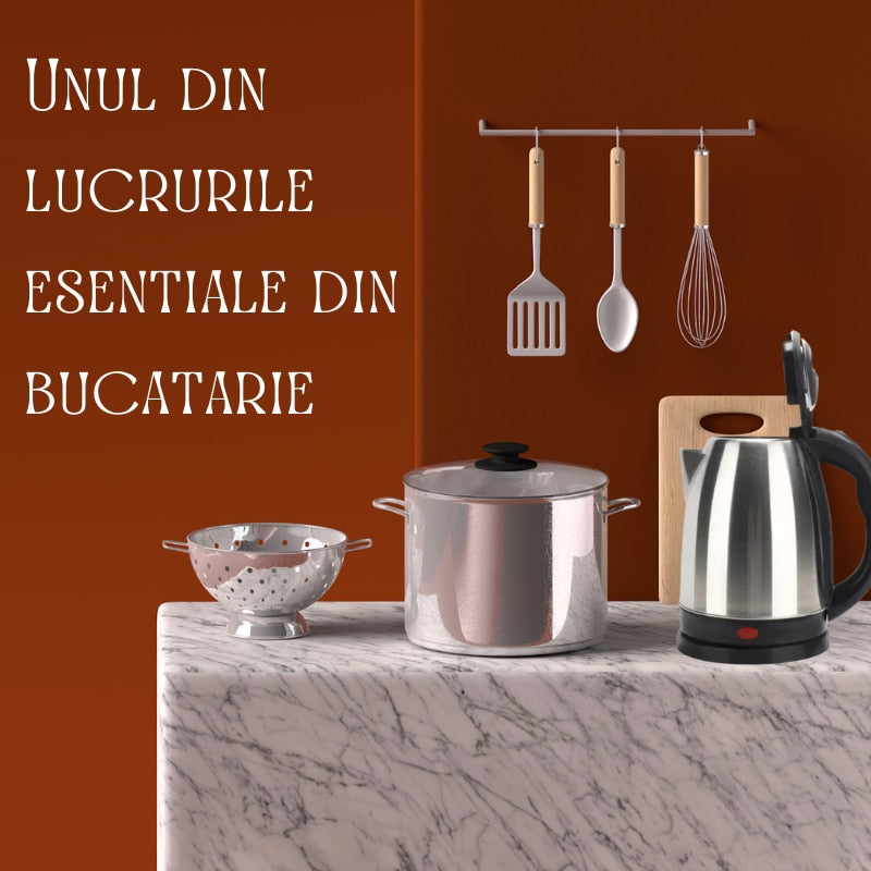 Cana Fierbator Inox | 2L, 1500W, Oprire Automata, Protectie Supraincalzire, Rotatie 360°, Design Inox/Negru